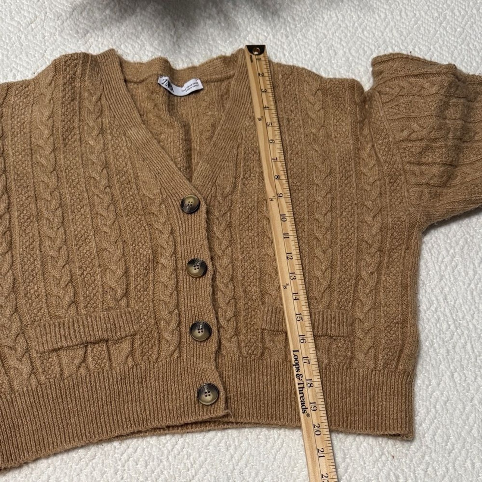 Zara Tan Cable Knit Cardigan Size M image 7