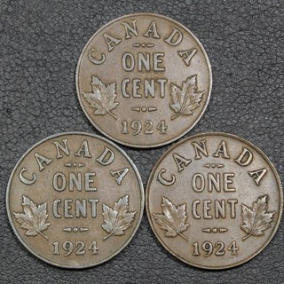 Lot of 3x 1924 George V Canada Copper One Cent 1C BETTER DATE