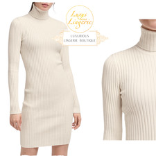 Merino Rib Dress by Wolford XS Ecru White Dress with Turtleneck 65% Wool