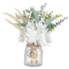 Faux Flowers with Vase,Artificial Silk Flowers in Vase, Fake Plant White