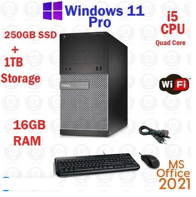 Window 11 Dell OptiPlex SSD 1TB Core i5 16GB RAM HDMI DP WiFi Desktop Computer