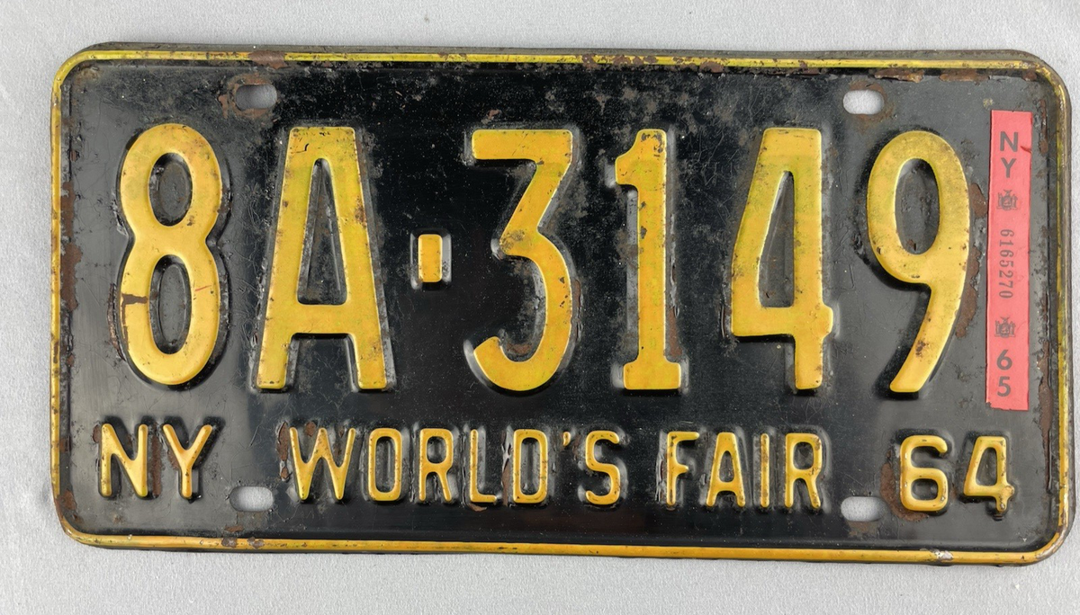 New York WORLD'S FAIR 1964 License Plate 8A 3149 | eBay
