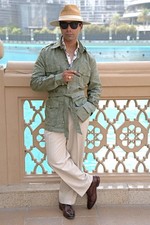 Men's British Style 4 Pockets Utility Overshirt Olive Green Belted Safari Jacket