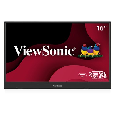 ViewSonic VA1653 16'' FHD IPS Portable Monitor Built-in Stand, USB C, Mini HDMI