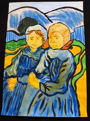 VINCENT VAN GOGH  drawing and painting on old paper signed stamped vintage