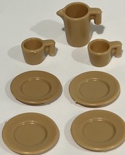 Vintage Playmobil 5300 5322 3968 Victorian Dollhouse Kitchen Dishes Brown Tea