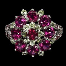 925 Sterling Silver Ring Round Rhodolite Peridot Natural Gemstone Jewelry Size 7