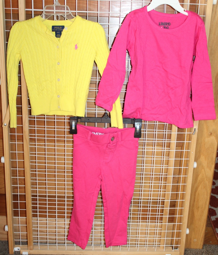 POLO RALPH LAUREN Cárdigan Amarillo Tejido con Cable Suéter y LIMITADO TOO Pantalones/Top 3T - Imagen 2 de 9