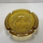 BIG Vintage Ashtray Anchor Hocking Soreno Amber Ripple Glass 8 3/4 Inches Round