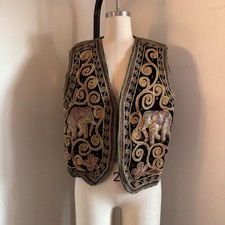 Vintage Women's Carol Horn Workshop Elephant Vest Sequined Embroidered One Size