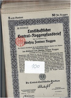 Lagerverkauf 100 Central Landschafts Direktion Berlin 1923 ...50 Zentner Roggen