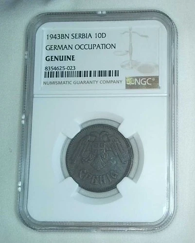 1943 BN Serbia 10 Dinara – NGC Genuine – German Occupation