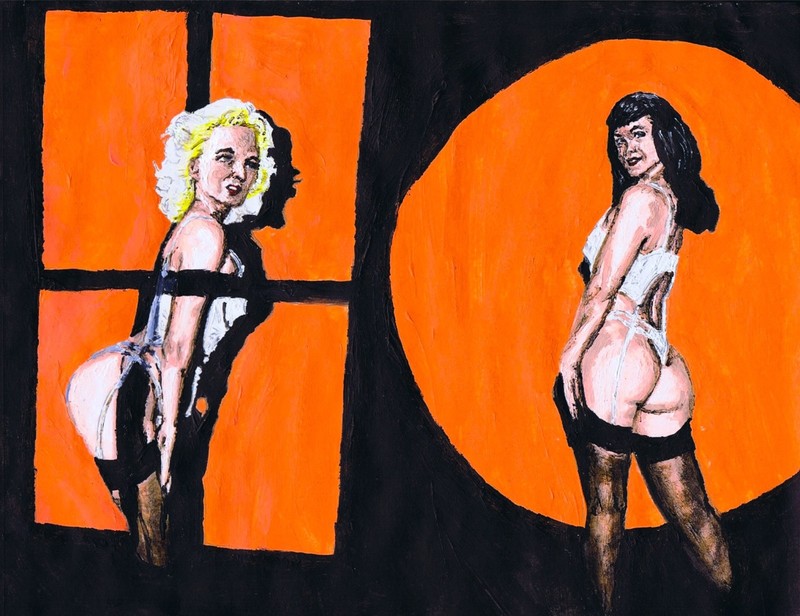 Bettie Page and Bunny Yeager original acrylic painting