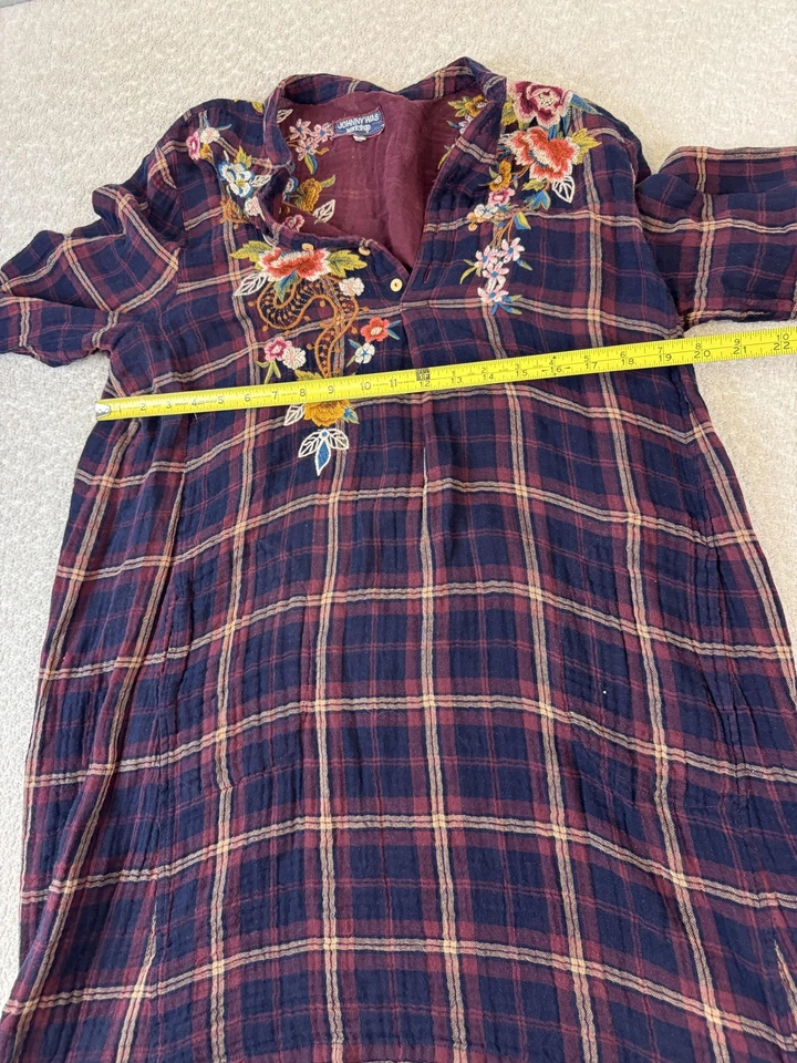 Camisa Johnny Was Workshop Mujer Grande Cuadros Bordada Boho Floral Túnica Vestido Foto 4 de 4