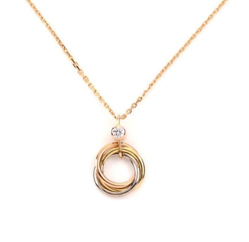 Cartier Trinity Diamond 18k Tri-Color Gold Pendant Necklace w/Cert 15–15.75"