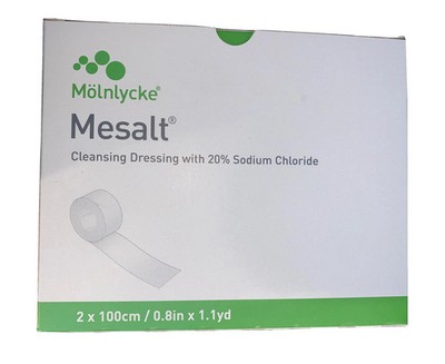Mesalt Dressing Sodium Chloride 2 x 100cm/0.8in x 1.1yd, Box of 10 - Exp 03/2028