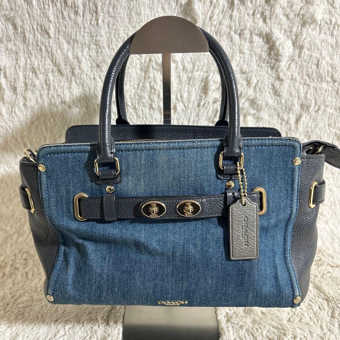 COACH コーチ ショルダーバッグ 2way ミニブレイク スワッガー デニム COACH Mini Break Swagger Denim Leather 2Way Shoulder … - Gem