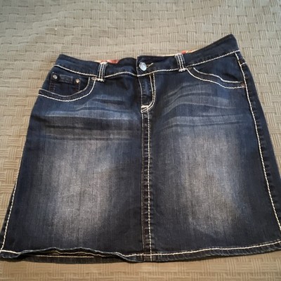 Jean Skirt Womens Denim Size Large  Dark Hot to Trot Thick Stitch Stretch