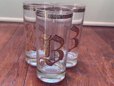 Lot of 3 Vintage MCM Culver Highball Glasses with 22K Gold B Monogram Barware