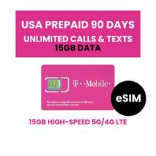 T-Mobile Prepaid eSIM - USA 90 days Unlimited Calls, Texts and 15GB Data