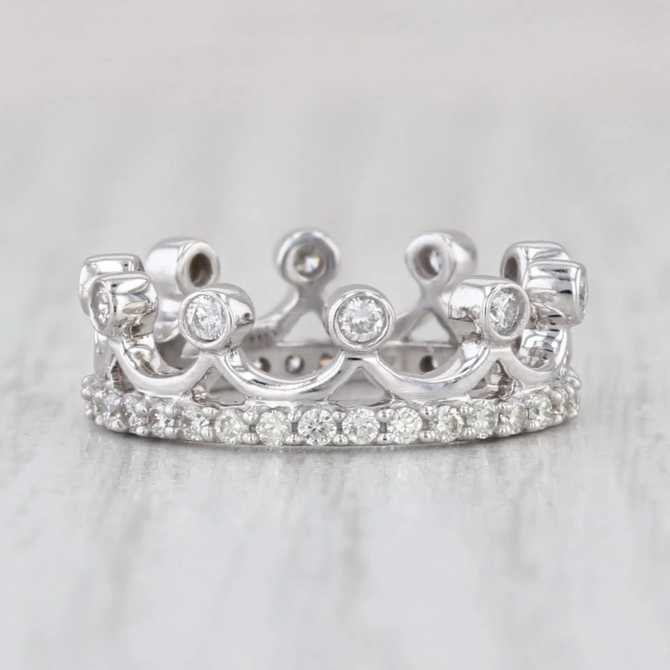 0.58ctw Eternity Diamond Crown Ring 14k White Gold Size 4.25 Stackable - Image 3 of 4