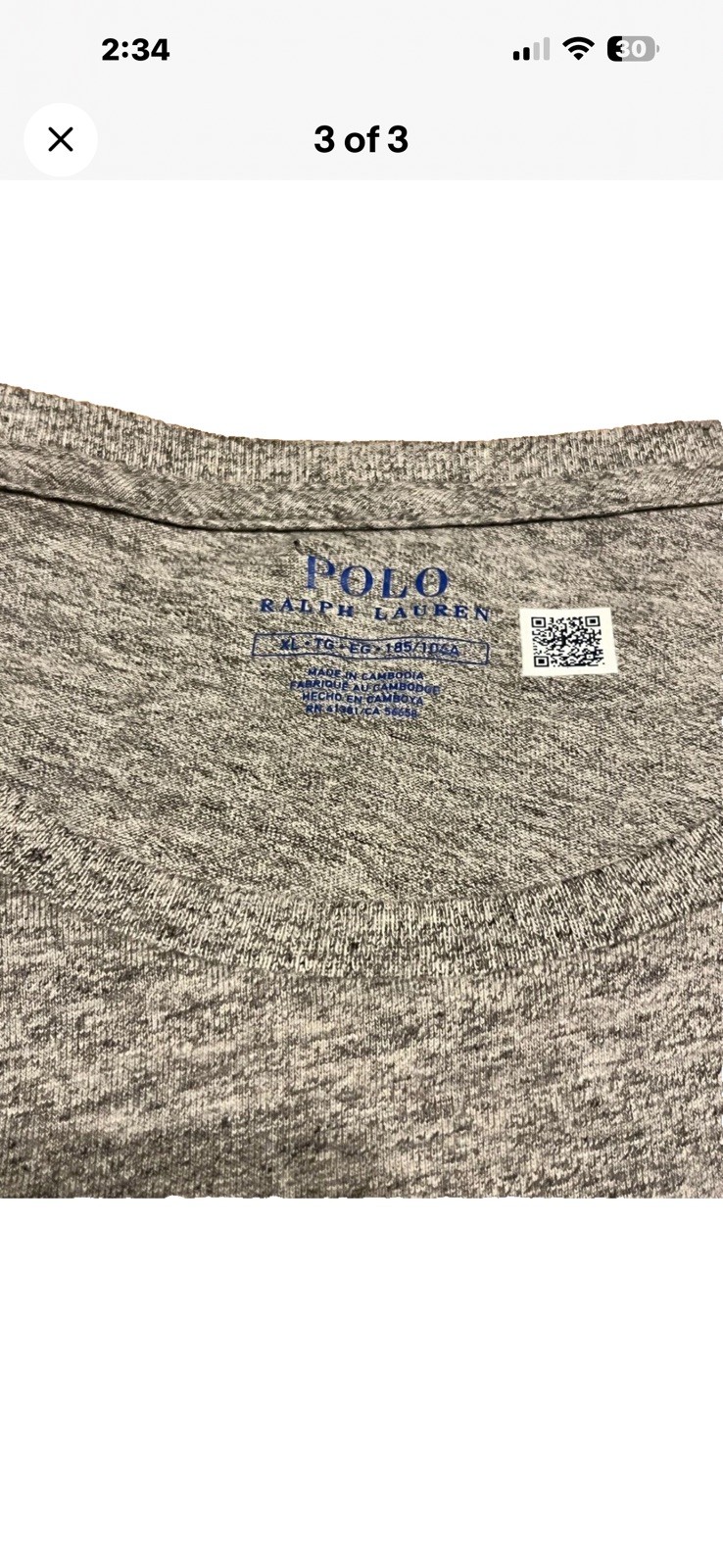 Polo Ralph Lauren Crew Neck Long Sleeve T-Shirt Dark Vinta Grey Men's XL thumbnail 3