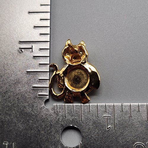 Vtg Cat Belly Locket Pin Scatter Brooch Gold Tone Hat Tie Tack Lapel Kitten LOVE - Picture 7 of 7