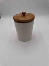 Dog Treat Container, White, Heavy Plastic, Wooden Lid