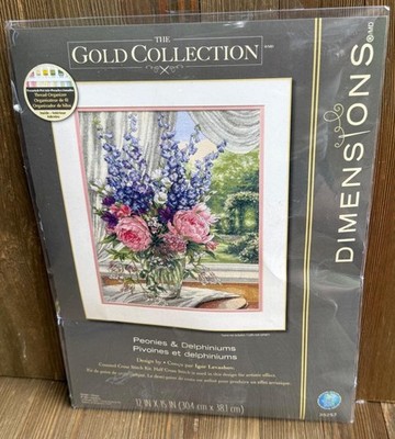 Dimensions Gold Collection Counted Cross Stitch Kit Peonies & Delphiniums 35257