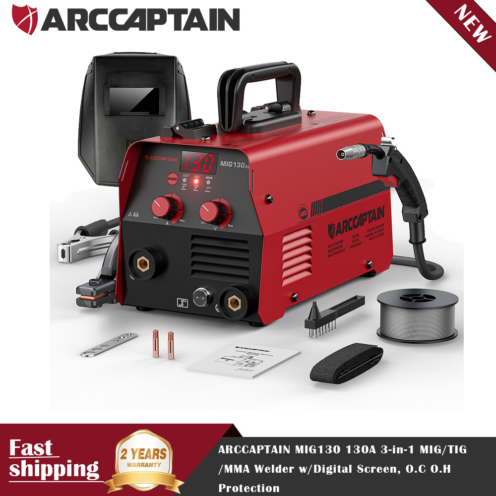 ARCCAPTAIN MIG130 130A 2-in-1 MIG/MMA Welder w/Digital Screen, O.C O.H Prote