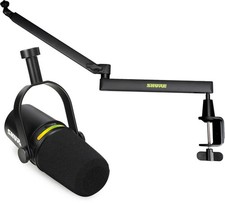Shure MV7 Hybrid Podcast Microphone with Low-profile Desk Boom Stand - Black