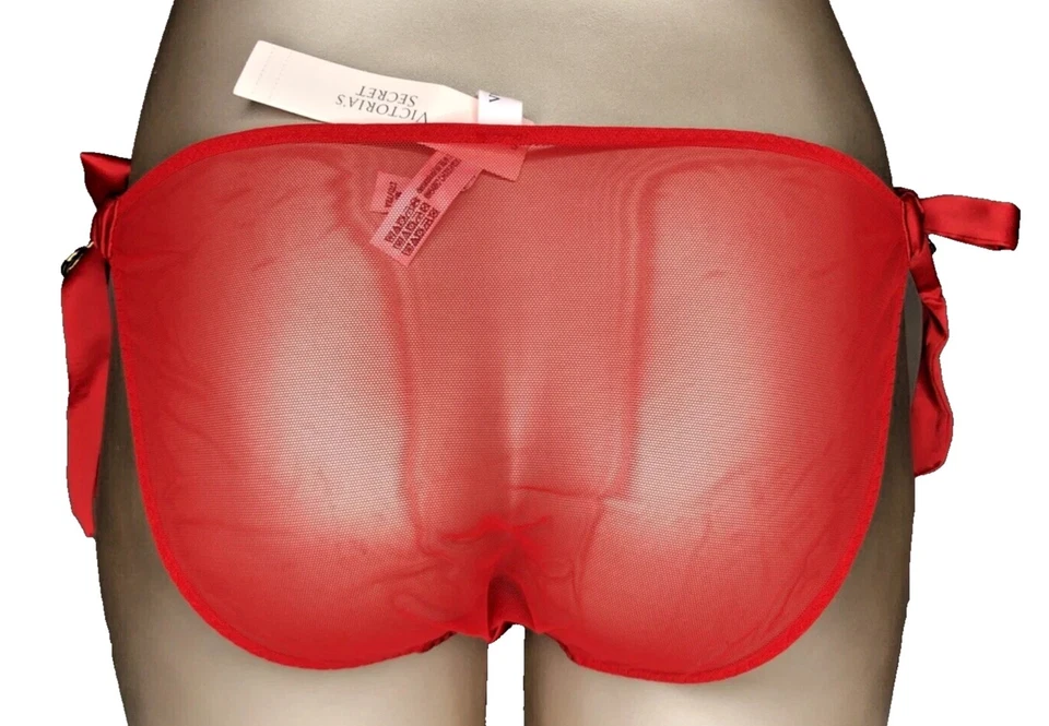Victoria's Secret Muy Sexy Nuevo con Etiquetas XXL Rojo Satinado Bikini Panty Lazos Logo Malla Foto 4 de 4