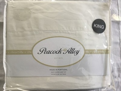 Peacock Alley 300TC 100% Cotton Sateen King Sheets- White - Made in Portugal