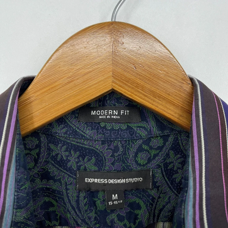 Express Design Studio Long Sleeve Button Shirt Men's M Multicolor Modern Fit Vtg - Image 4 of 4