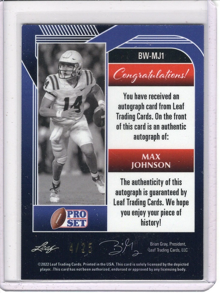 2022 LEAF PRO SET METAL MAX JOHNSON ROOKIE/RC AUTO #4/25 *PURPLE WAVE* - Image 2 of 2