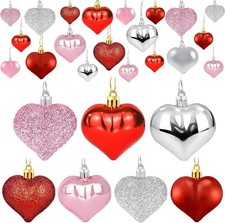 48PCS Heart Ornaments for Valentines Day Decorations, 2 Sizes Heart Shaped Ornam