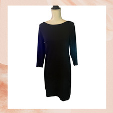 GAP Solid Black Wide Neck Elbow Sleeve Fitted Knee Length Dress Size Large