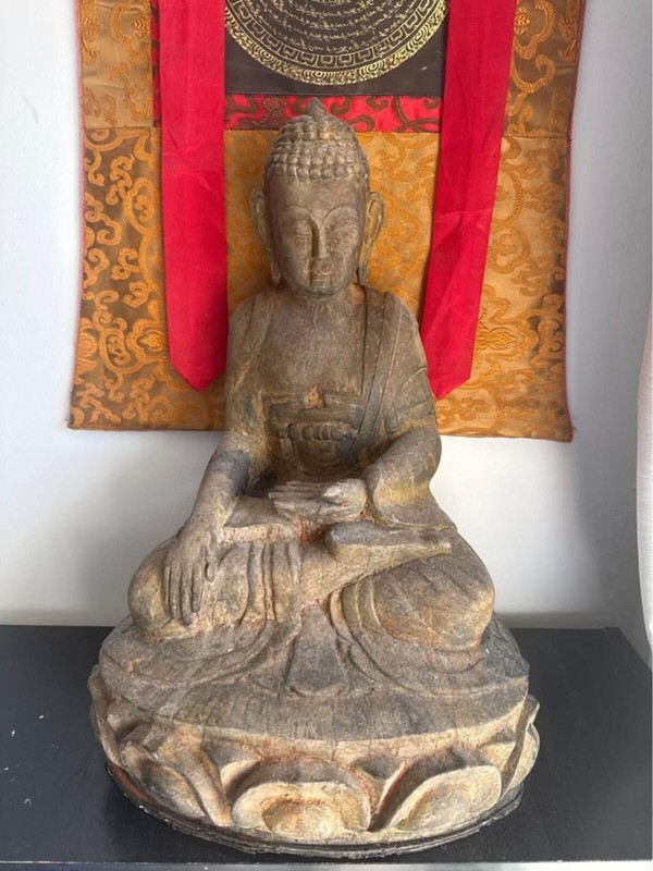 Nepalese Buddha Sculpture – Nepalese / Himalayan – 18” Tall Wood Hand-Carved