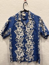 Vintage Hawaiian Togs Hawaiian Shirt Medium Blue Floral Made In Hawaii