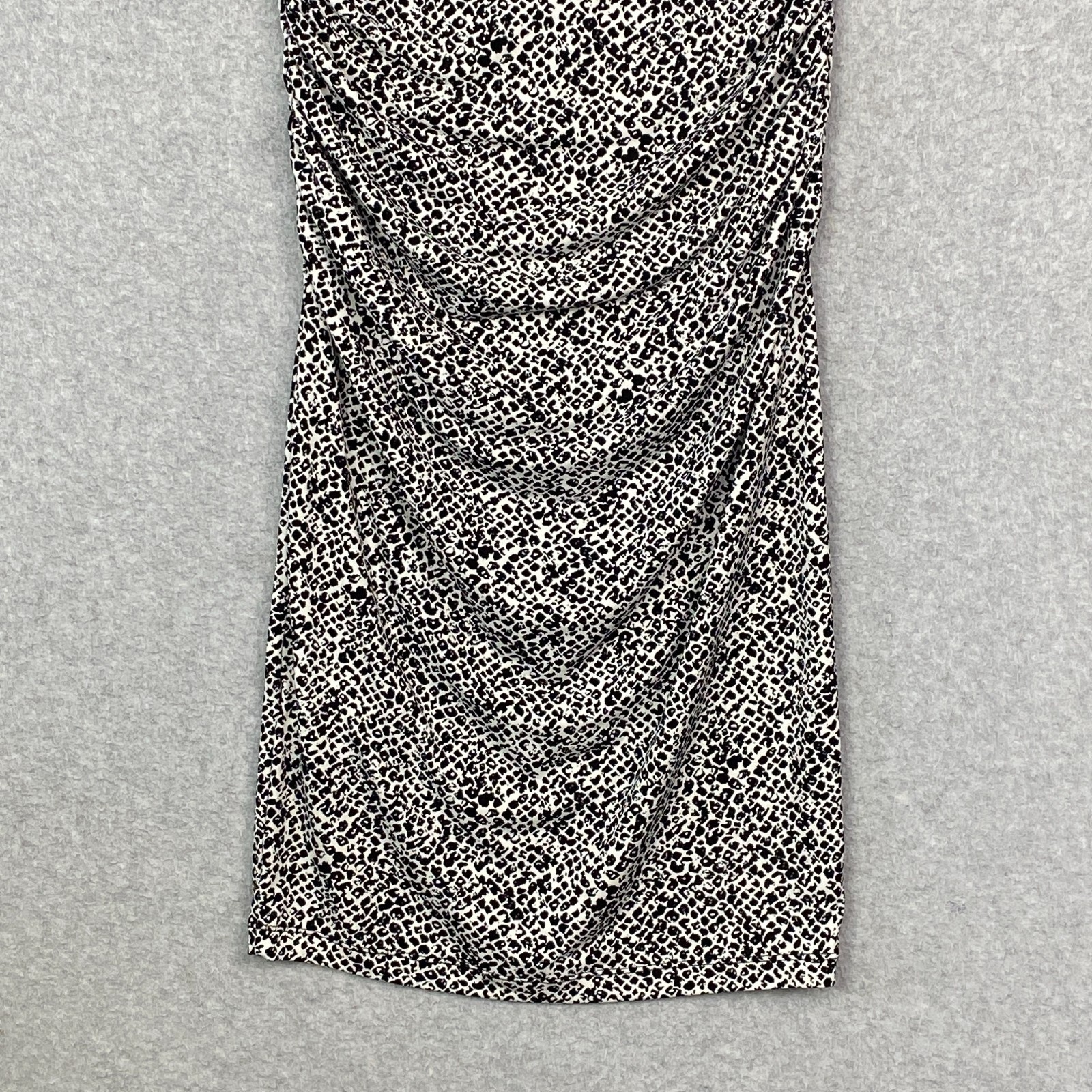 Banana Republic Dress Women's Small Black White Print Sleeveless Ruched Knit