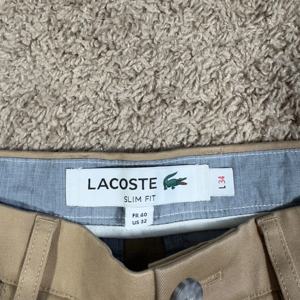 NWT Men's Lacoste Stretch Cotton Slim Fit Chino Pants Beige Gabardine Size L/34 - Image 3 of 4