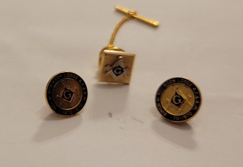 FREEMASON MASONIC MASON G SQUARE COMPASSES TIE CLIP & CUFF LINK CUFFLINKS SET 