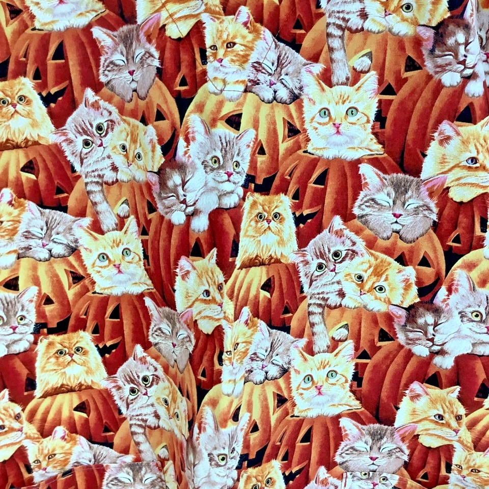 Handmade Homemade Scrub Top Halloween Size Medium Orange Pumpkin Kitten Cat - Image 3 of 3