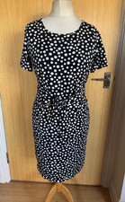 Madeleine Ladies Dress 12 Spotty Stretchy Smart Navy Summer Work Tie Front