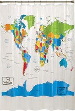 SKL Home the World Map Waterproof PEVA Shower Curtain, Educational/Geography