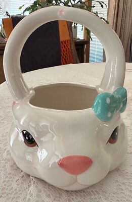 New Pier 1 Adorable Bunny Face Candy Bowl Basket Ceramic