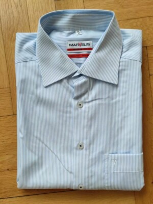 Marvelis Hemd hellblau gestreift Kurzarm Gr. 41 Modern Fit Bügelfrei Baumwolle