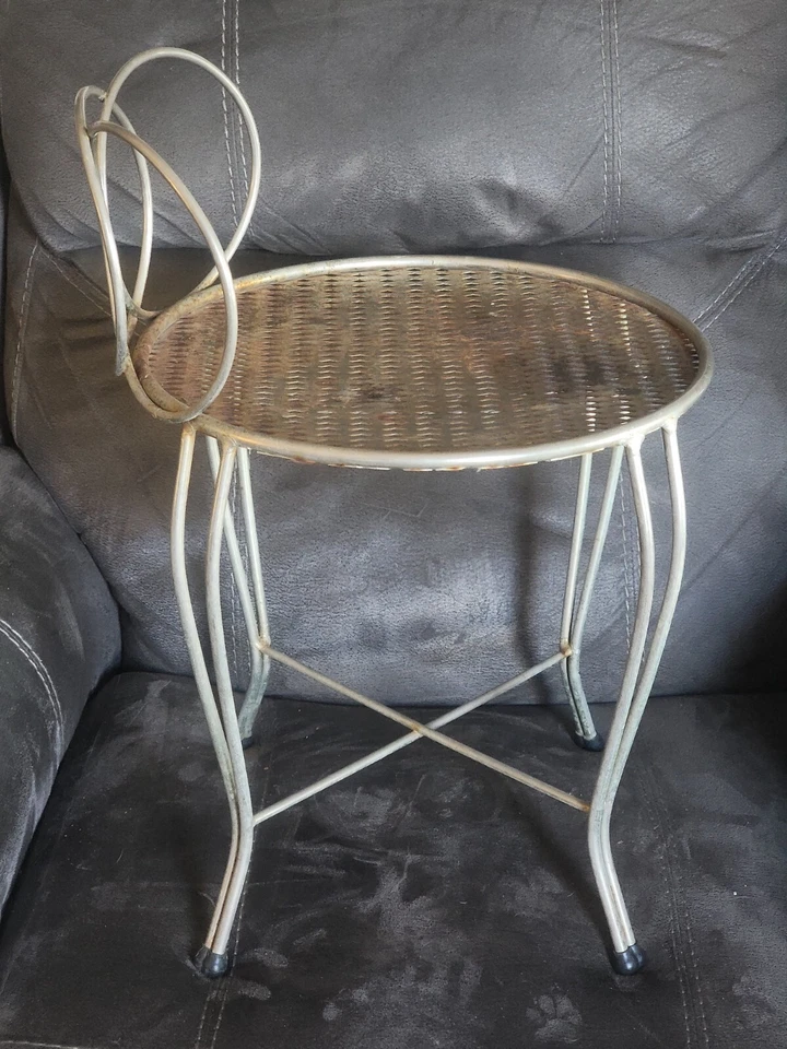 Taburete tocador tocador vintage de metal moderno de mediados de siglo Hollywood Regency Foto 4 de 4