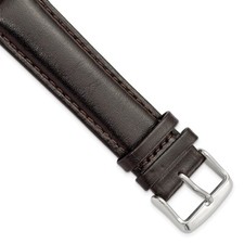 22mm 8.5" Long Brown Leather Chrono Silver-tone Buckle Watch Band
