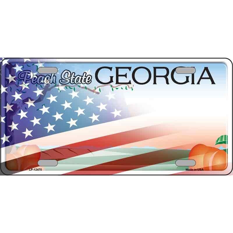 Georgia with American Flag License Plate Metal Sign Plaque Car Truck Wall Home
